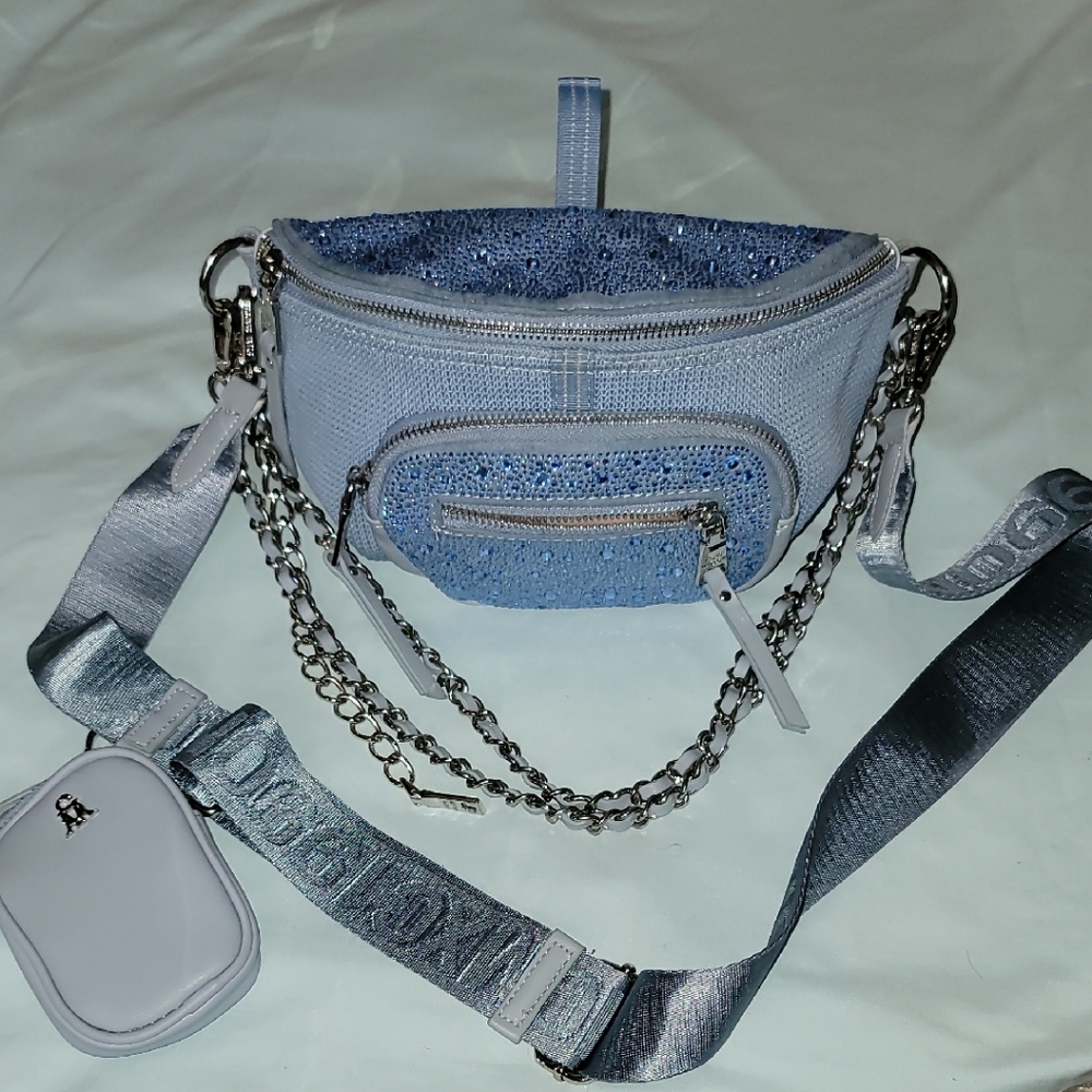 Steve Madden Blue and Silver Crossbody Bag with Chain Strap